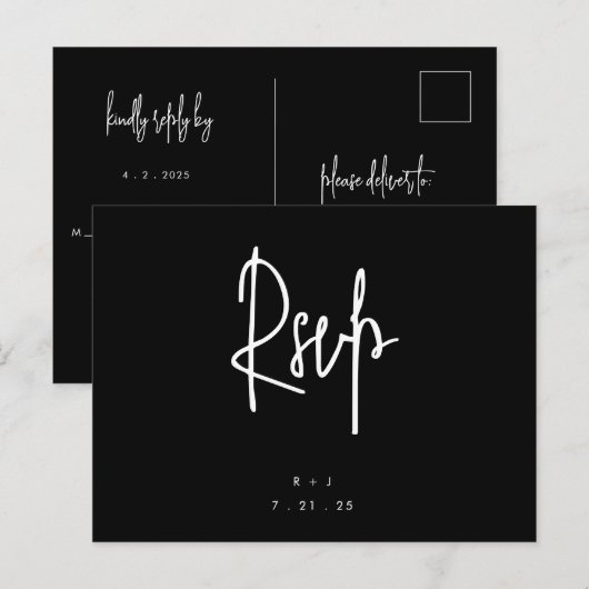Black Simple Lettering Wedding RSVP Briefkaart (Voorkant / Achterkant)