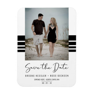 Black Simple Minimalist Custom Photo Newly Engaged Magneet