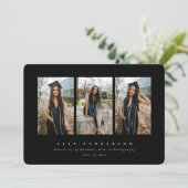 Black Simple Modern Triple Photo Afstuderen Aankondiging (Staand voorkant)