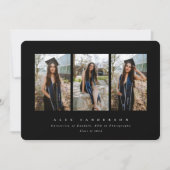 Black Simple Modern Triple Photo Afstuderen Aankondiging (Voorkant)