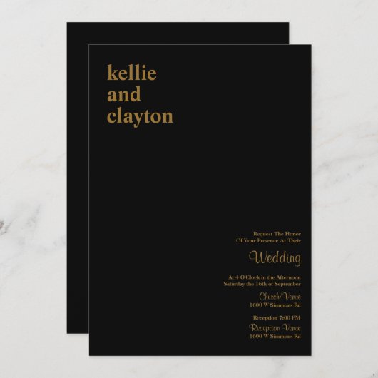 Black Simple Modern Type Weddenschap Kaart (Voorkant / Achterkant)