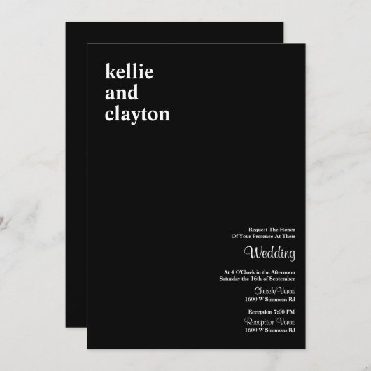 Black Simple Modern Type Weddenschap Kaart (Voorkant / Achterkant)