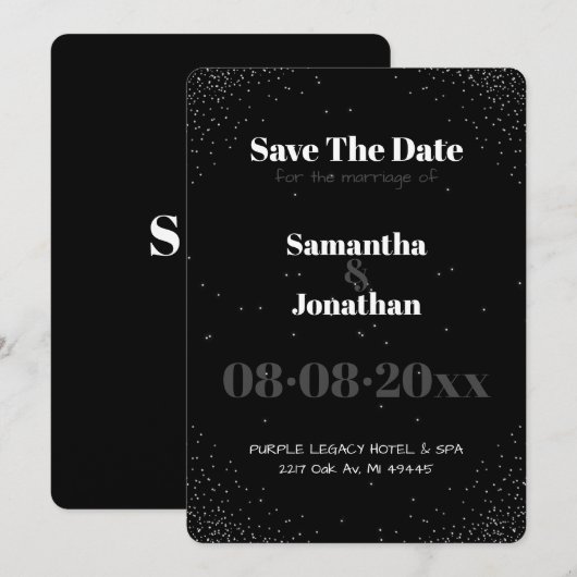 Black Simple Night Sky Wedding Save the Date Kaart (Voorkant / Achterkant)