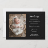 Black Simple Photo Birth Announement Aankondiging (Voorkant)
