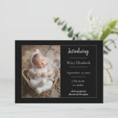 Black Simple Photo Birth Announement Aankondiging (Staand voorkant)
