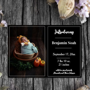 Black Simple Photo Birth Announement Aankondiging