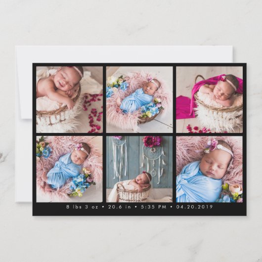 Black Simple Photo Newborn Baby Birth Announement Aankondiging (Achterkant)