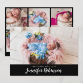 Black Simple Photo Newborn Baby Birth Announement Aankondiging (Voorkant / Achterkant)