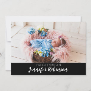 Black Simple Photo Newborn Baby Birth Announement Aankondiging