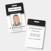 Black Simple Professional Employee Custom Photo Badge (Voor- en achterkant)
