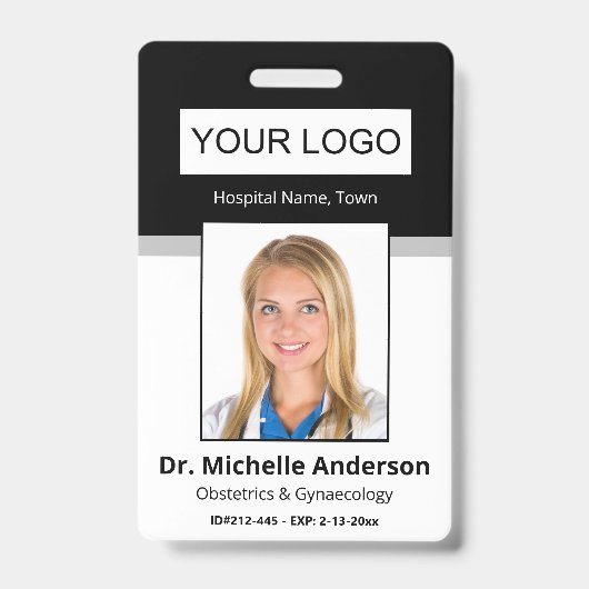 Black Simple Professional Employee Custom Photo Badge (Voorzijde)