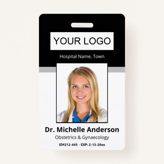 Black Simple Professional Employee Custom Photo Badge (Voorkant)