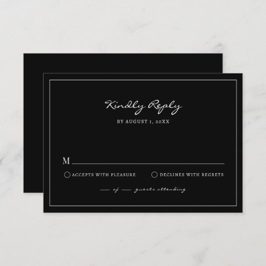 Black Simple RSVP-kaarten RSVP Kaartje (Voorkant / Achterkant)