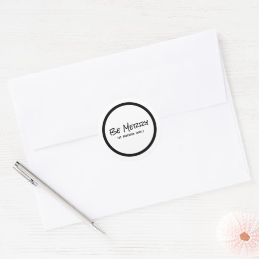 Black Simple Script is Merry Holiday Stickers (Envelop)