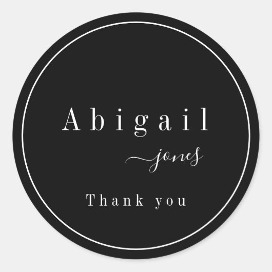 Black Simple Script Modern Luxury bedankt Ronde Sticker (Voorkant)