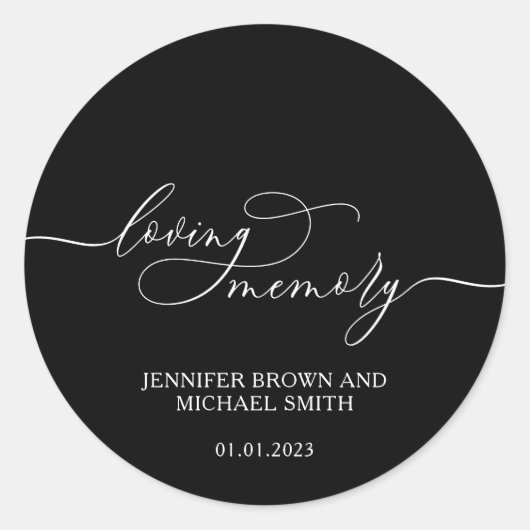 Black Simple Signature Loving Memory Ronde Sticker (Voorkant)