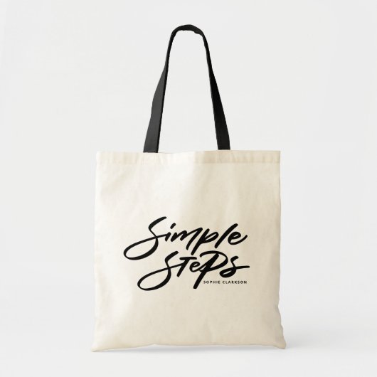 Black Simple Steps Quote Modern Calligraphy Tote Bag (Voorkant)