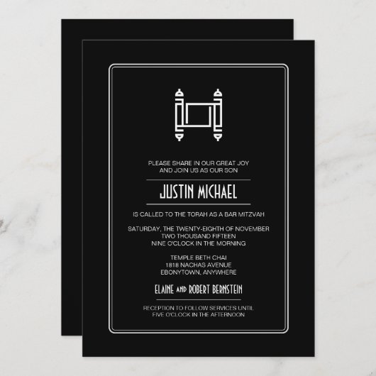 Black Simple Torah Bar Mitzvah Kaart (Voorkant / Achterkant)