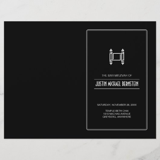 Black Simple Torah Bar Mitzvah-programma (Voorkant)