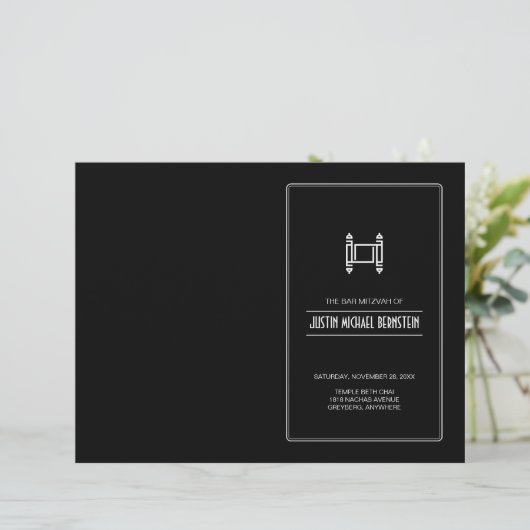 Black Simple Torah Bar Mitzvah-programma (Staand voorkant)