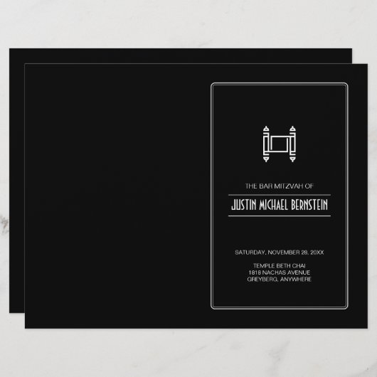 Black Simple Torah Bar Mitzvah-programma (Voorkant / Achterkant)