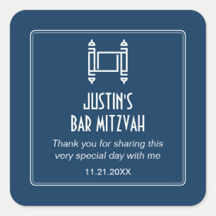Black Simple Torah Bar Mitzvah Vierkante Sticker