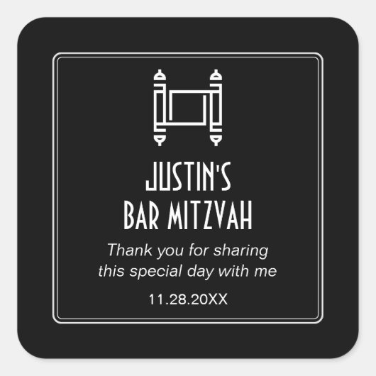Black Simple Torah Bar Mitzvah Vierkante Sticker (Voorkant)