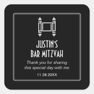 Black Simple Torah Bar Mitzvah Vierkante Sticker