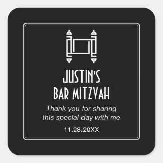 Black Simple Torah Bar Mitzvah Vierkante Sticker