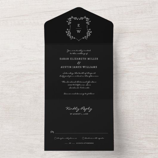 Black Simple Wedding All In One Uitnodiging (Binnen)