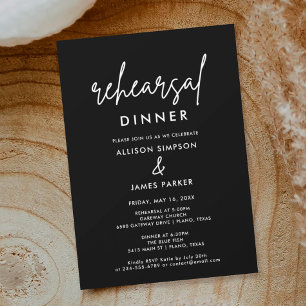 Black Simple Wedding Rehearsal Dinner Invitation Kaart