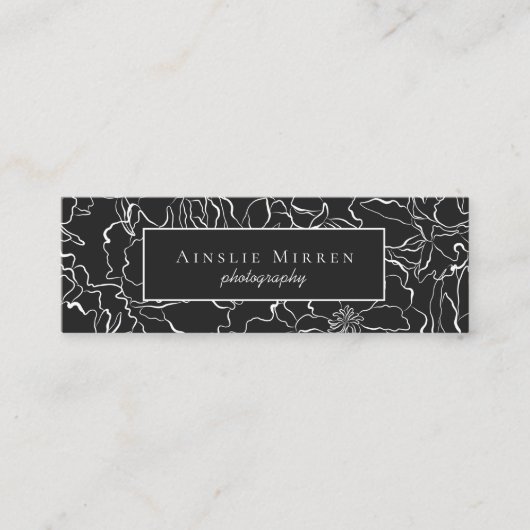 Black Simply Floral Mini Visitekaartje (Voorkant)