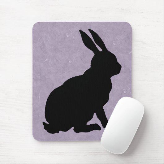 Black Sitting Silhouette Rabbit op gemarmerd Paars Muismat (Met muis)