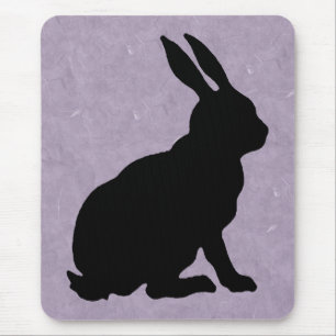 Black Sitting Silhouette Rabbit op gemarmerd Paars Muismat