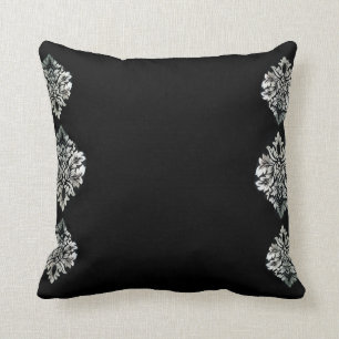 Black Siver Damascus Throw Cushion 41 x 41 cm Kussen