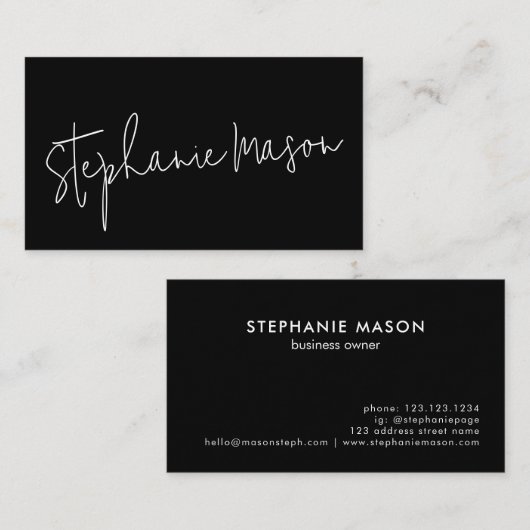 Black Sjabloon Business Minimalist Script Simple Visitekaartje (Voorkant / Achterkant)