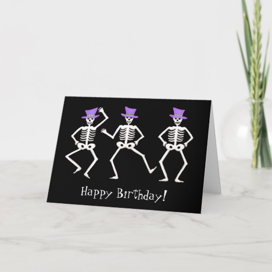 Black Skeleton Dancing Halloween Happy Birthday Kaart (Voorkant)