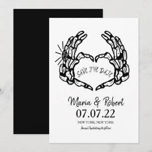 Black Skeleton Hand Heart Wedding Rings Doodle Kaart