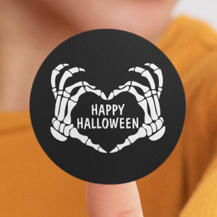 Black Skeleton Heart Hands Happy Halloween Ronde Sticker