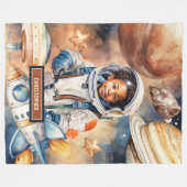 Black Skin Boy Astronaut Ruimte Waterverf Stijl Fleece Deken (Voorkant (Horizontaal))