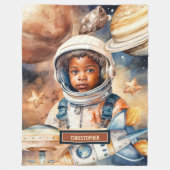 Black Skin Boy Astronaut Ruimte Waterverf Stijl Fleece Deken (Voorkant)