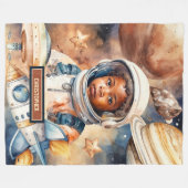Black Skin Boy Astronaut Ruimte Waterverf Stijl Fleece Deken (Voorkant (Horizontaal))