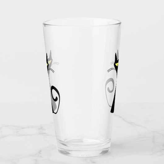 Black Skinny Cat met grote gele ogen Glas (Rechts)