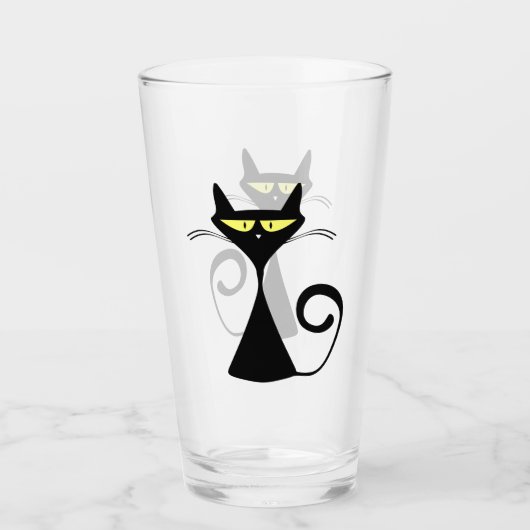 Black Skinny Cat met grote gele ogen Glas (Voorkant)