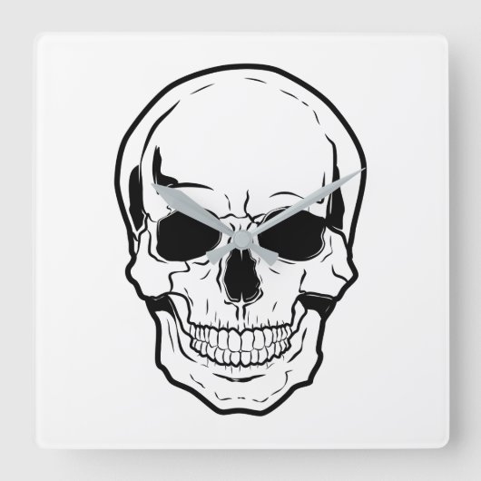 Black Skull Laughter Vierkante Klok (Voorkant)