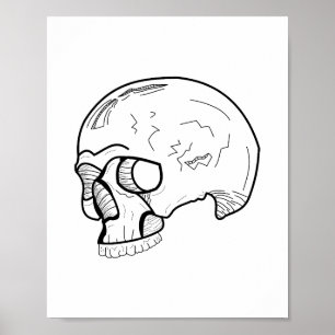 Black Skull Line art Draw Poster