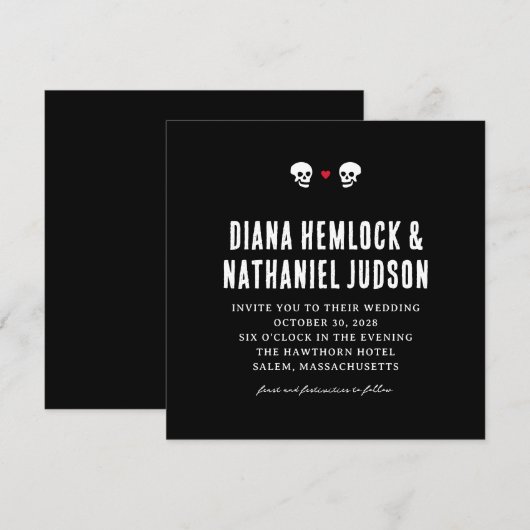 Black Skulls Gothic huwelijksuitnodiging Kaart (Voorkant / Achterkant)