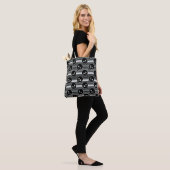 Black Skulls on Black White Stripe Pattern Tote Bag (Op model)