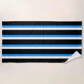 Black Sky Blue en White Striped Strandlaken (Voorkant)