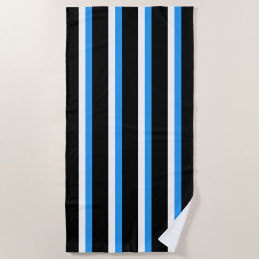 Black Sky Blue en White Striped Strandlaken (Voorkant)